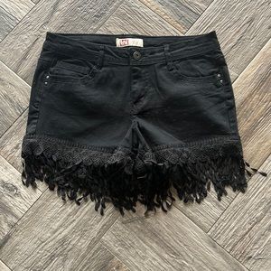 Black LEI Fringe Shorts